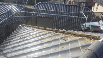 台風被害のあったお宅の南蛮漆喰施工中の様子