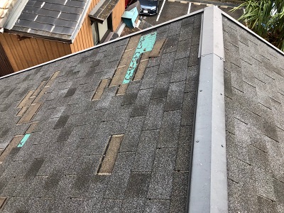 屋根材が飛散した屋根の様子