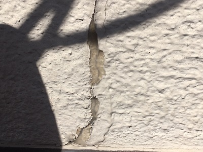 外壁の塗膜が剥がれている現地調査の様子